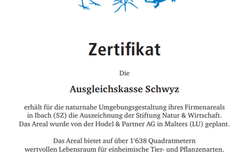 Zertifikat der Stiftung Natur & Wirtschaft